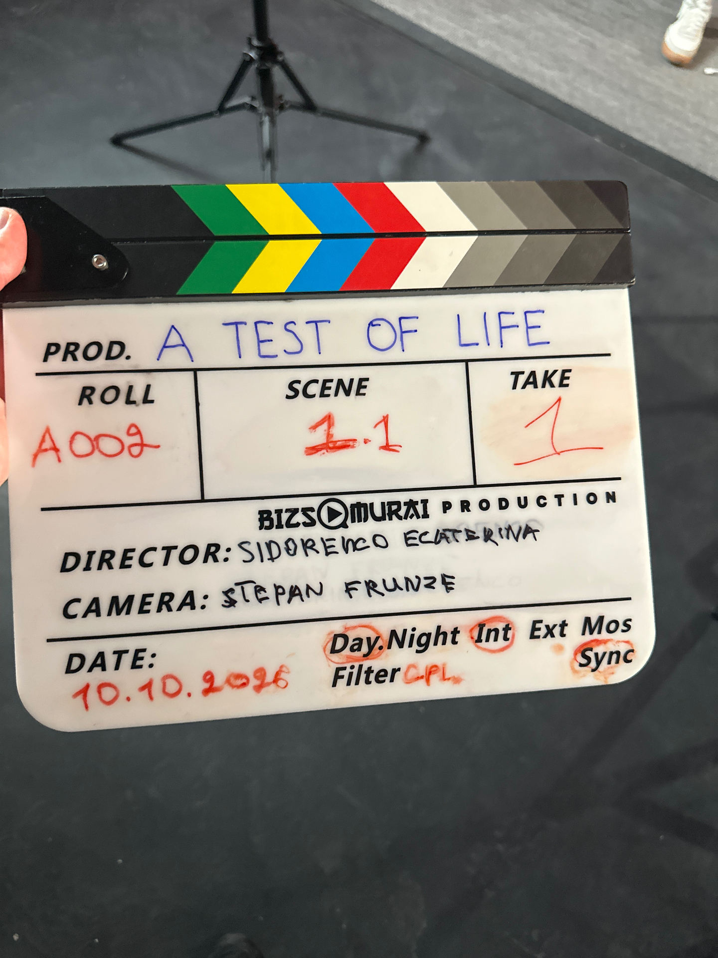 First shooting day clapperboard, October 10, 2026