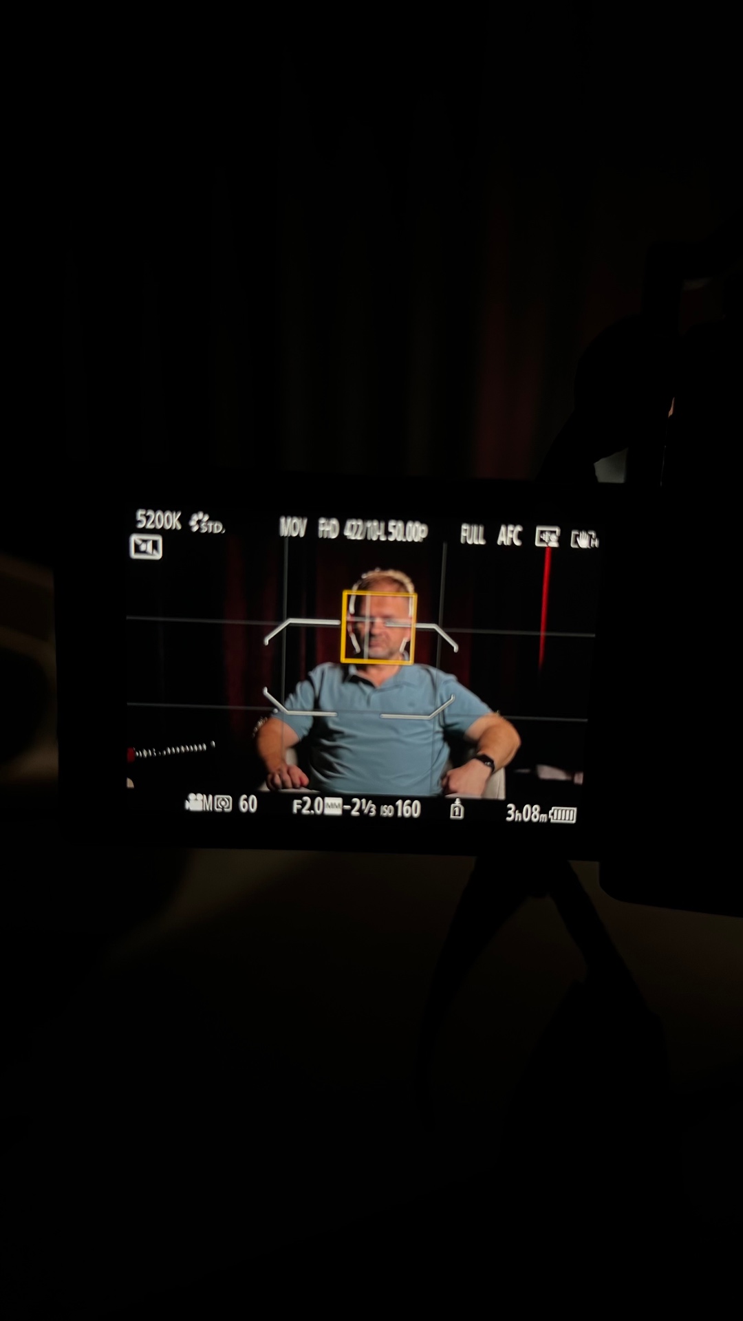 The shot on the camera monitor during filming